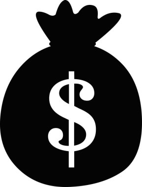 Dolar işaretli para çantasının siyah siluetinin vektör çizimi