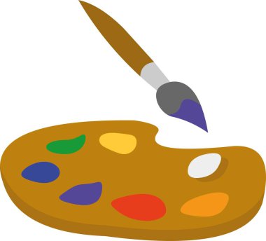 Bir fırçanın vektör illüstrasyonu ve klasik sanatçı renklerinin paleti