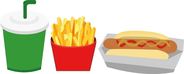 Vektorillustration Eines Hot Dogs Pommes Und Limo Menüs — Stockvektor