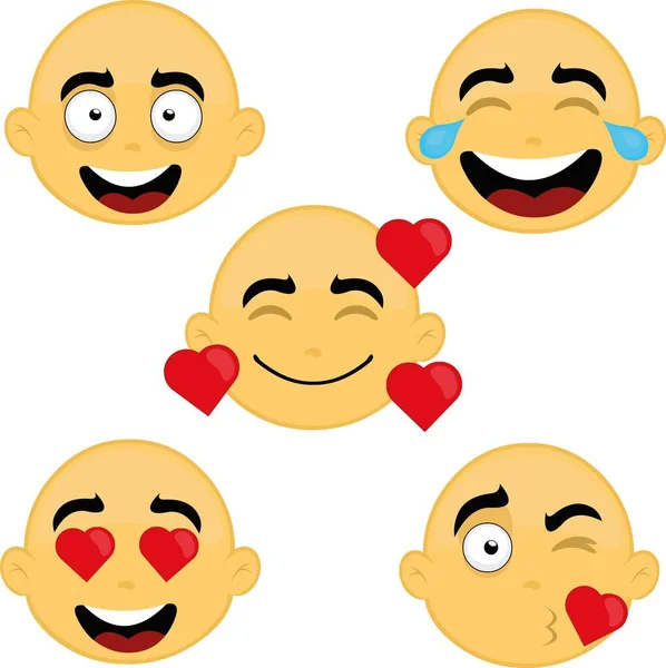 Vector Illustratie Van Emoticons Met Vrolijke Liefde Feestelijke Uitdrukkingen — Stockvector