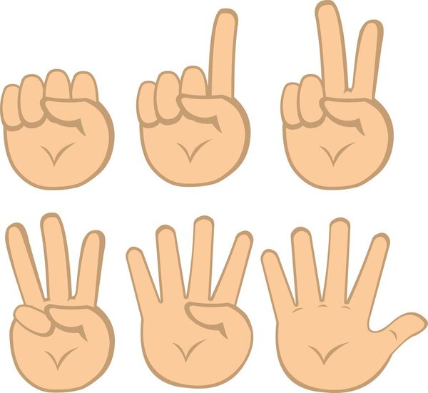 Vector illustration of emoticons of hands counting to number five