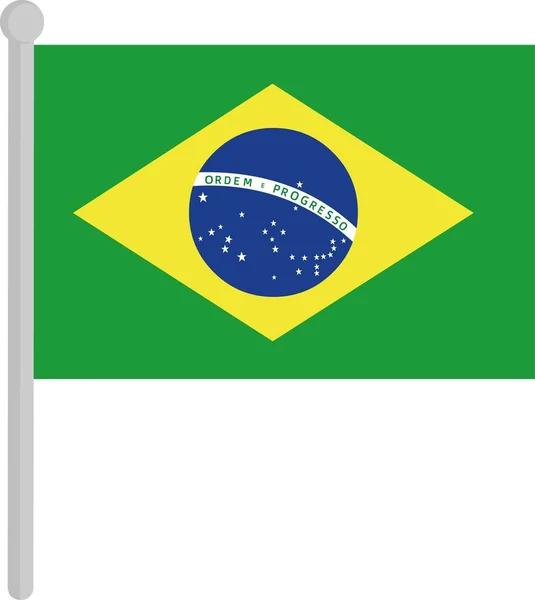 Vektor Abbildung Der Brasilianischen Flagge Mit Auf Einer Stange — Stockvektor