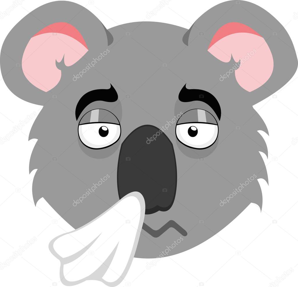 Vector emoticon illustration of the face of a cartoon koala with a cold