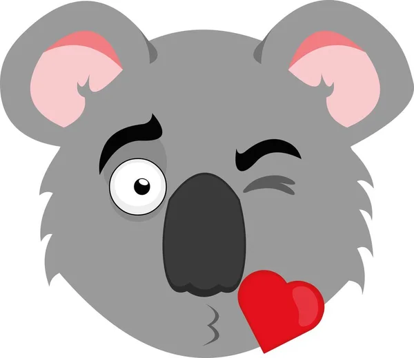 Vector Emoticon Illustration Face Cartoon Koala Heart Shaped Kiss — Stock Vector