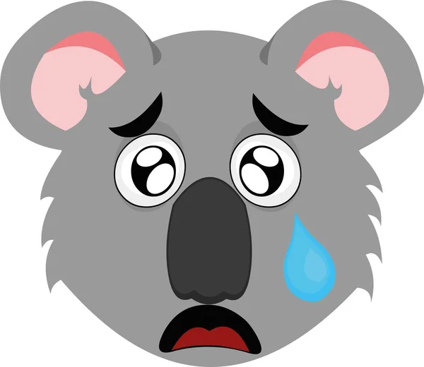 Vector Emoticon Illustration Cartoon Koala Face Sad Expression Tear Falling — Stock Vector