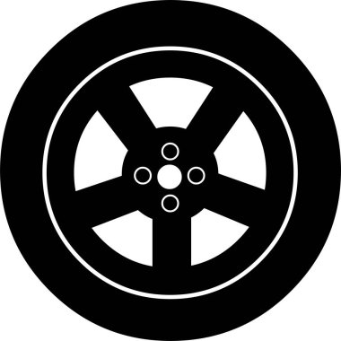 Siluetin vektör çizimi veya bir araba tekerleğinin simgesi