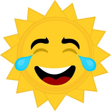 Güneşin çizgi film karakterinin mutluluk gözyaşlarıyla ağlayışını gösteren vektör ifadesi.