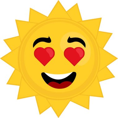 Güneş 'in kalp şeklindeki gözlerine aşık çizgi film karakterinin vektör çizimi