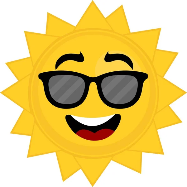 Emoticono Vectorial Ilustración Sol Dibujos Animados Con Gafas Sol — Vector de stock