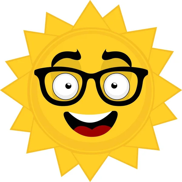 Emoticono Vectorial Ilustración Personaje Dibujos Animados Del Sol Con Gafas — Vector de stock