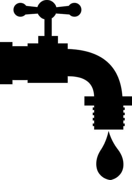 Vector Illustration Black Silhouette Tap Dripping Water — Vector de stock