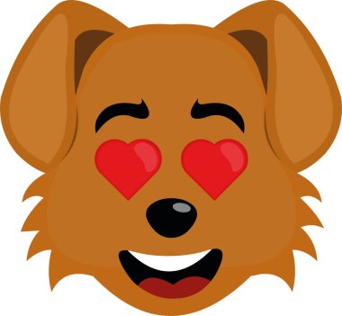 Kalp şeklindeki gözlere aşık çizgi film köpeğinin yüzünün vektör simgesi.