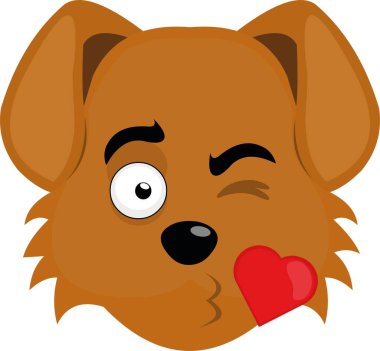 Kalp şeklinde bir öpücük veren sevimli çizgi film köpeğinin yüzünün vektör simgesi.