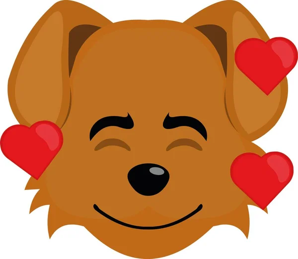 Emoticon Vetorial Ilustração Rosto Cão Desenho Animado Cercado Por Corações — Vetor de Stock
