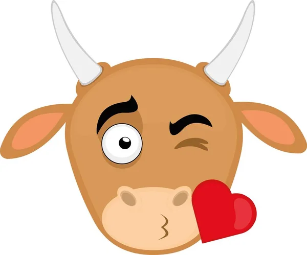 Векторна Емоційна Ілюстрація Обличчя Мультяшної Корови Дарує Поцілунок Формі Серця — стоковий вектор