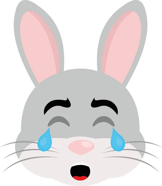 Vector Emoticon Illustration Cartoon Rabbit Face Sad Expression Crying Tears — Stock Vector