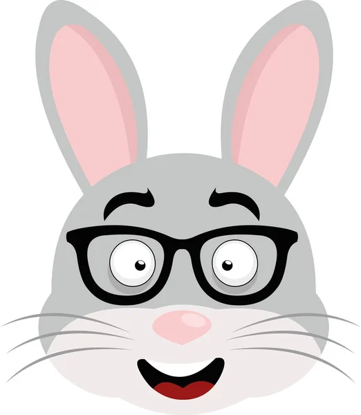 Illustration Vectorielle Émoticône Visage Lapin Dessin Animé Avec Des Lunettes — Image vectorielle