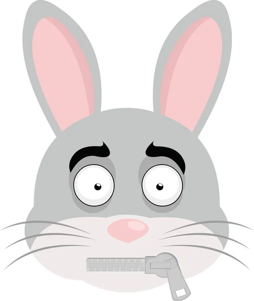 Vector Illustration Cartoon Rabbit Face Emoticon Zipper Its Mouth — Stock Vector
