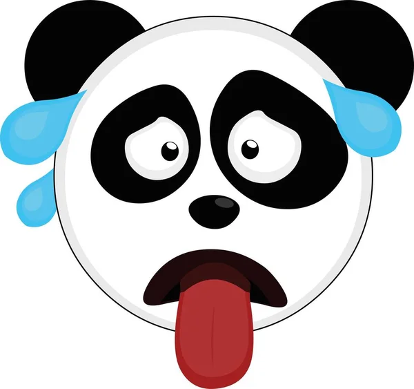 Emoticono Vectorial Ilustración Cara Oso Panda Dibujos Animados Agotado Transpirando — Archivo Imágenes Vectoriales