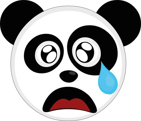 用悲伤的表情 水汪汪的眼睛和泪水描绘一只卡通熊猫的脸 — 图库矢量图片