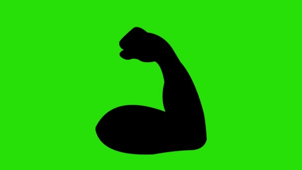 Animación Bucle Silueta Brazo Que Contrae Bíceps Sobre Fondo Verde — Vídeos de Stock