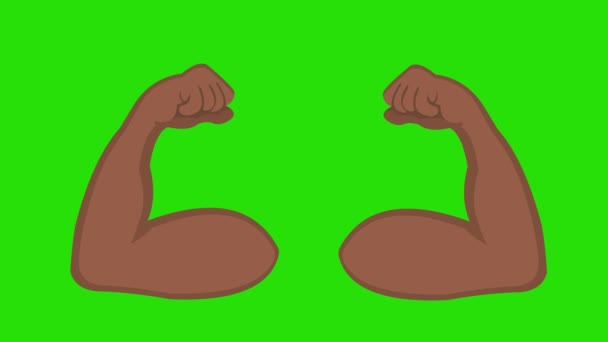 Loopas Animation Bruna Armar Som Drar Biceps Grön Kroma Bakgrund — Stockvideo