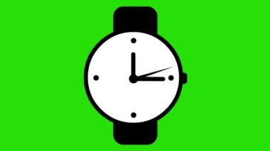 Saat hareketinin animasyonu yeşil krom anahtar arka planda siyah beyaz eller