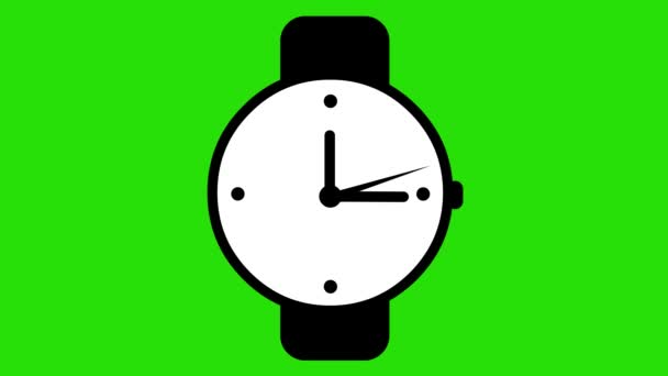 緑のクロマキーの背景に黒と白で時計の手のアニメーションをループ — ストック動画