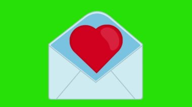 Bir aşk mektubunun ve yeşil renkli bir kalbin animasyonu.