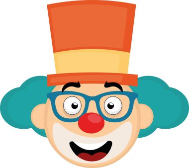 Şapkalı ve mavi gözlüklü bir palyaçonun yüz ifadesinin vektör çizimi