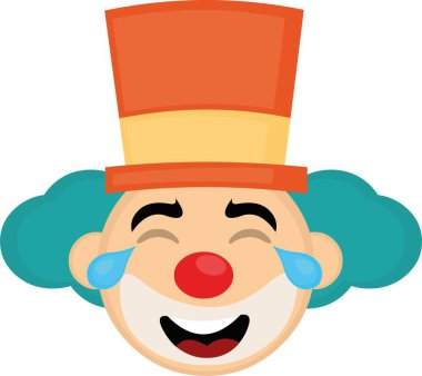 Şapkası ve neşe gözyaşlarıyla çizgi film palyaçosunun yüz ifadesinin vektör çizimi