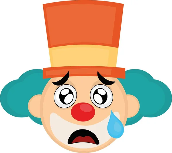Vector Emoticon Illustration Face Cartoon Clown Hat Sad Expression Tear — Stock Vector