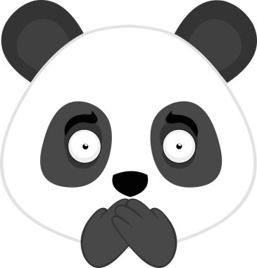 Elleriyle ağzını kapatan karikatür pandanın yüz ifadesi.