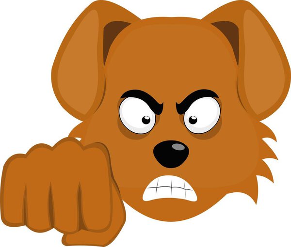 Vector illustration of a cartoon dog's face with an angry expression and giving a fist bump