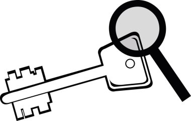vector illustration drawing black and white key and magnifying glass in keyword concept icon