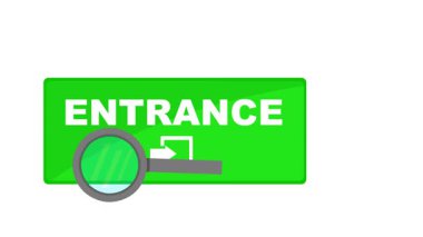 Beyaz arkaplan ekranında giriş konsepti simgesi ararken poster girişinin video animasyonu ve büyüteç