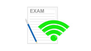 Beyaz arkaplan rengi üzerinde video animasyonu çevrimiçi sınav konsepti simgesi