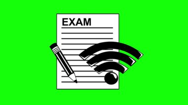 yeşil renkli anahtar arkaplan ekranında siyah beyaz sınav konsepti simgesi çizen video animasyonu