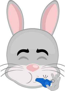 Vektör illüstrasyon simgesi karakter yüz tavşan kemirgen hayvan, onun ağız bir düdük üfleme