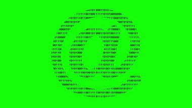Arroba sembol e-postasındaki video animasyonu siyah rengi yeşil renkli bir arkaplan üzerinde ikili kod sistem numaralarıyla tasarlandı