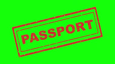 video animasyonu kırmızı lastik mühür pasaport metni, yeşil renkli anahtar arkaplan ekranında