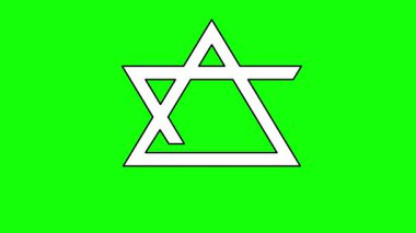Video animasyonu, David sembolü Yahudilik dininin siyah beyaz yıldızını yeşil renkli anahtar arka planda çiziyor.