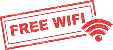 Vektör illüstrasyon kırmızı kauçuk mühür ücretsiz kablosuz metin ve sembol kavramı