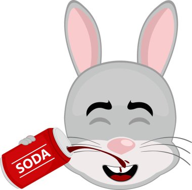 Vektör illüstrasyon simgesi karakter surat tavşan kemirgen hayvan, bir kutu kola içiyor