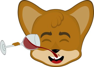 Vektör illüstrasyon simgesi karakter surat tilki surat, bir bardak şarap içen