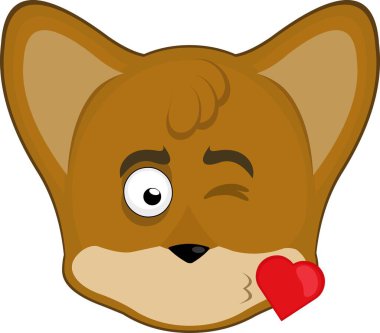 vektör illüstrasyon simgesi karakter surat tilki surat, kalp şeklinde bir öpücük verir