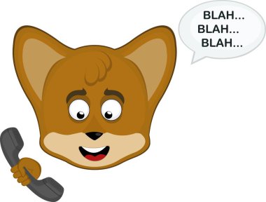 vektör illüstrasyon simgesi karakter yüz tilki hayvan, telefonda konuşuyor ve konuşma balonu ve metin vs.