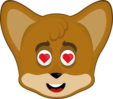 vektör illüstrasyon, karakter yüz, kalp şeklindeki gözlere aşık tilki surat.