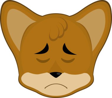 Üzüntü ve pişmanlık ifadesiyle, vektör illüstrasyon simgesi karakter yüzlü tilki.