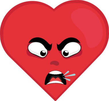 vektör illüstrasyon simgesi karakter kalp karikatürü, kızgın bir ifadeyle, konuşarak ve bağırarak